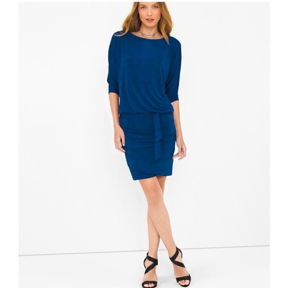 White House Black Market Navy Dark Blue Metallic Dolman Sleeve Dress | SZ XXS